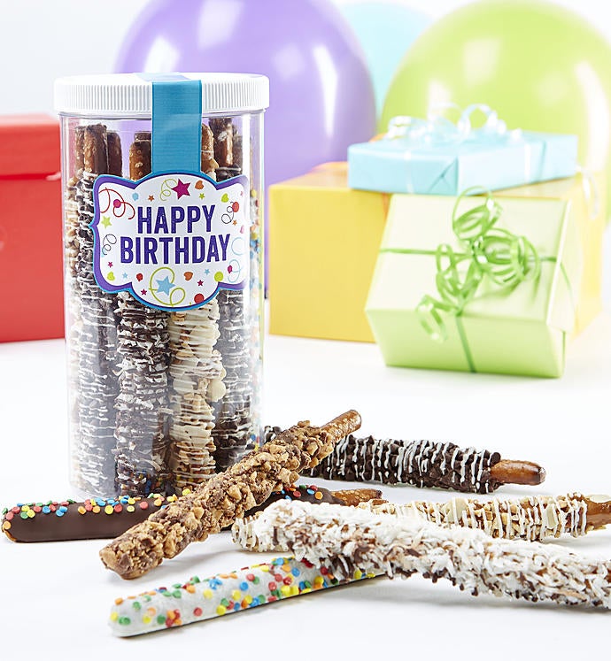 Happy Birthday Deluxe Dipped Pretzels in Jar