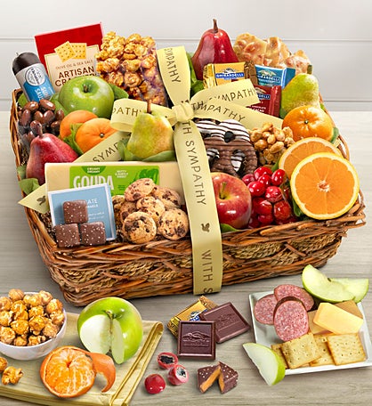 With Sympathy Fruit & Sweets Gift Basket Deluxe