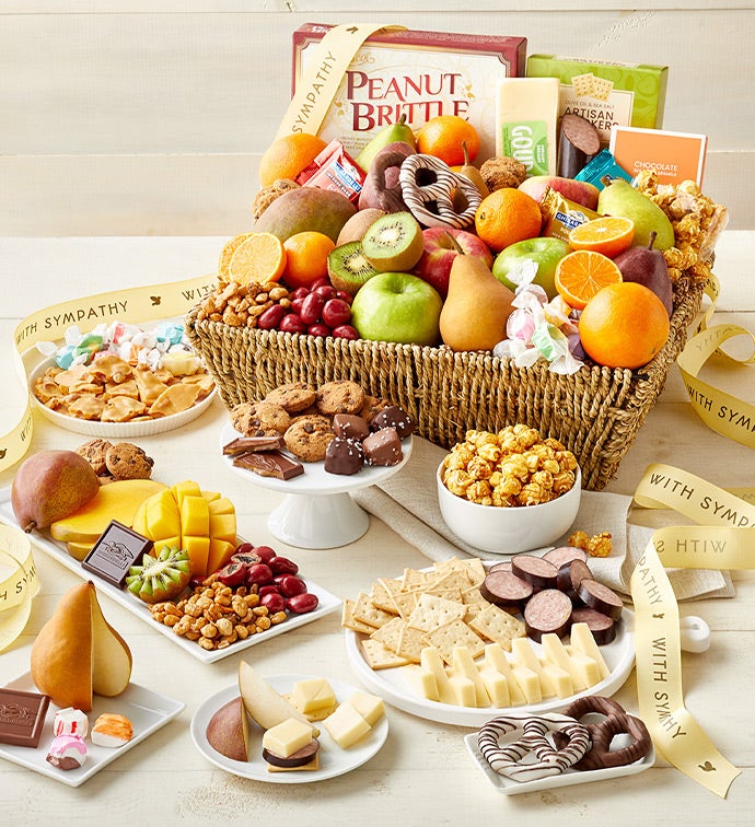 With Sympathy Fruit & Sweets Gift Basket