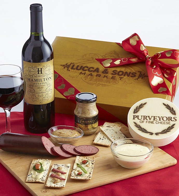 Valentine Sausage & Cheese Box with Merlot Wine