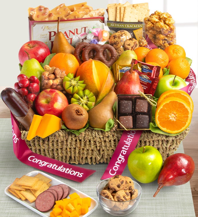 Congrats Fruit & Sweets Gift Basket Grande