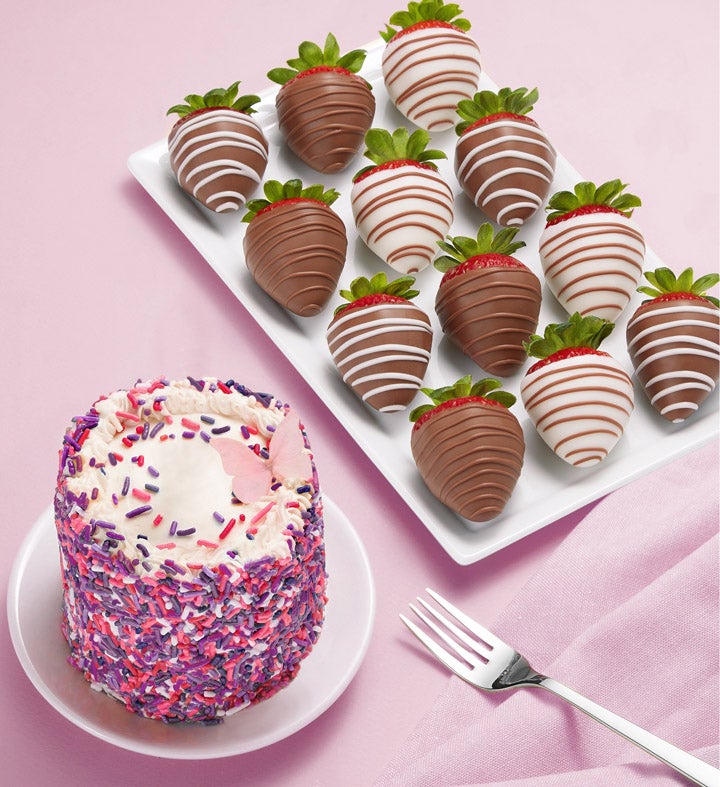 Chocolate Covered Strawberries & Butterfly Cake