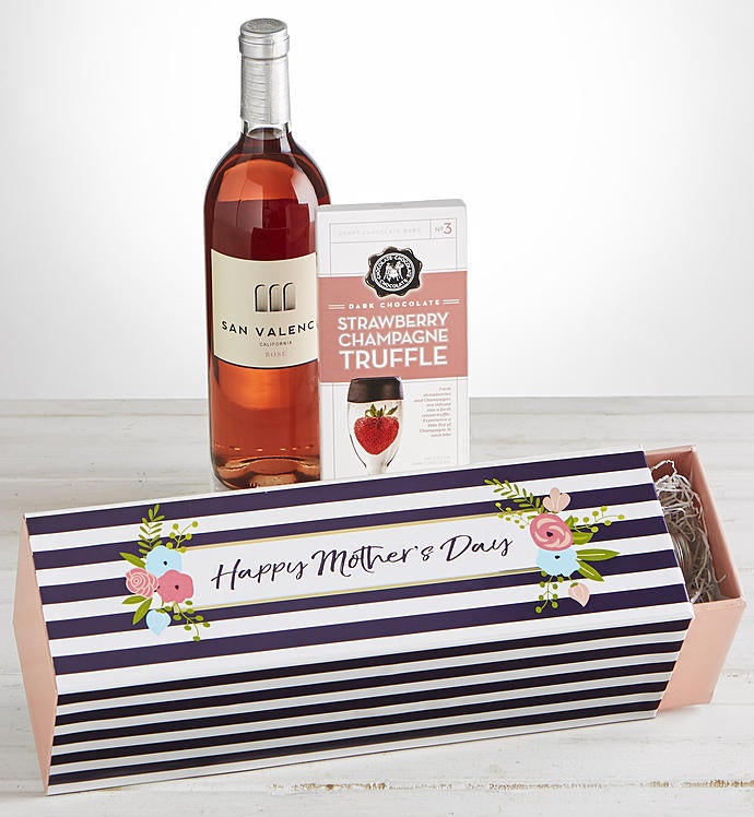 Mother's Day Rose Wine and Chocolate Gift Box