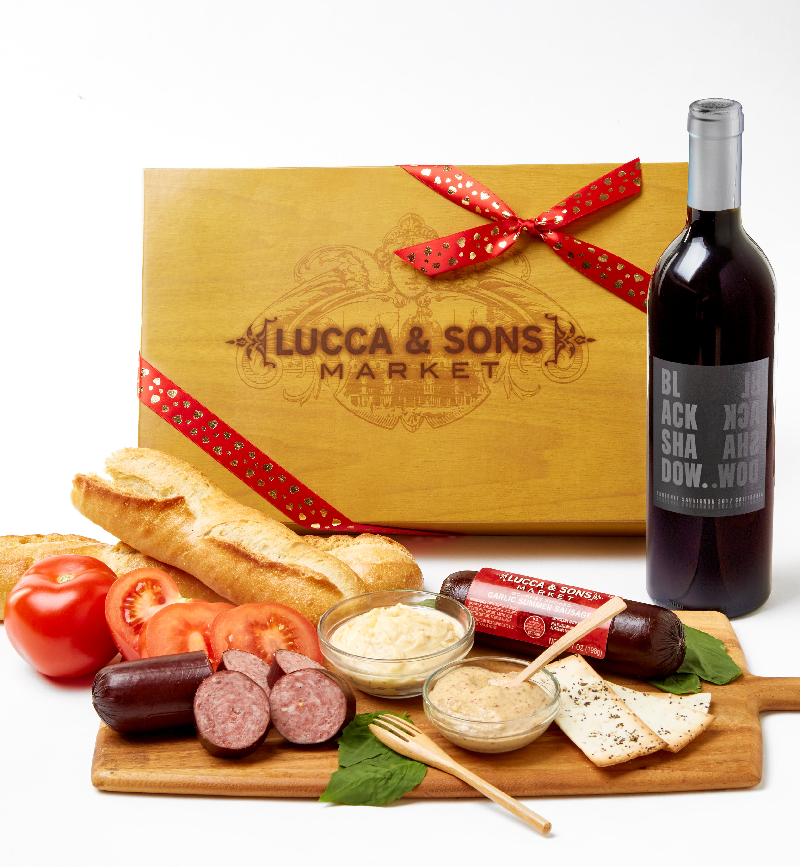 Valentine Sausage & Cheese Box with Red Wine
