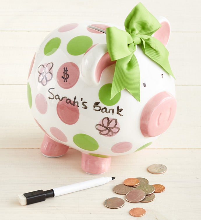 Blue or Pink Spotted Piggy Bank