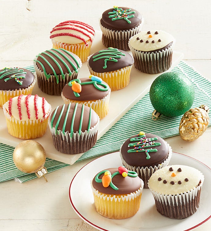 Belgian Chocolate Holiday Dipped Cupcakes Set of 12