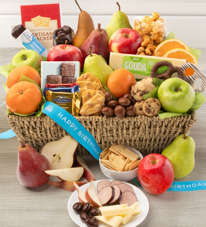 Happy Birthday Fruit & Sweets Gift Basket Grande